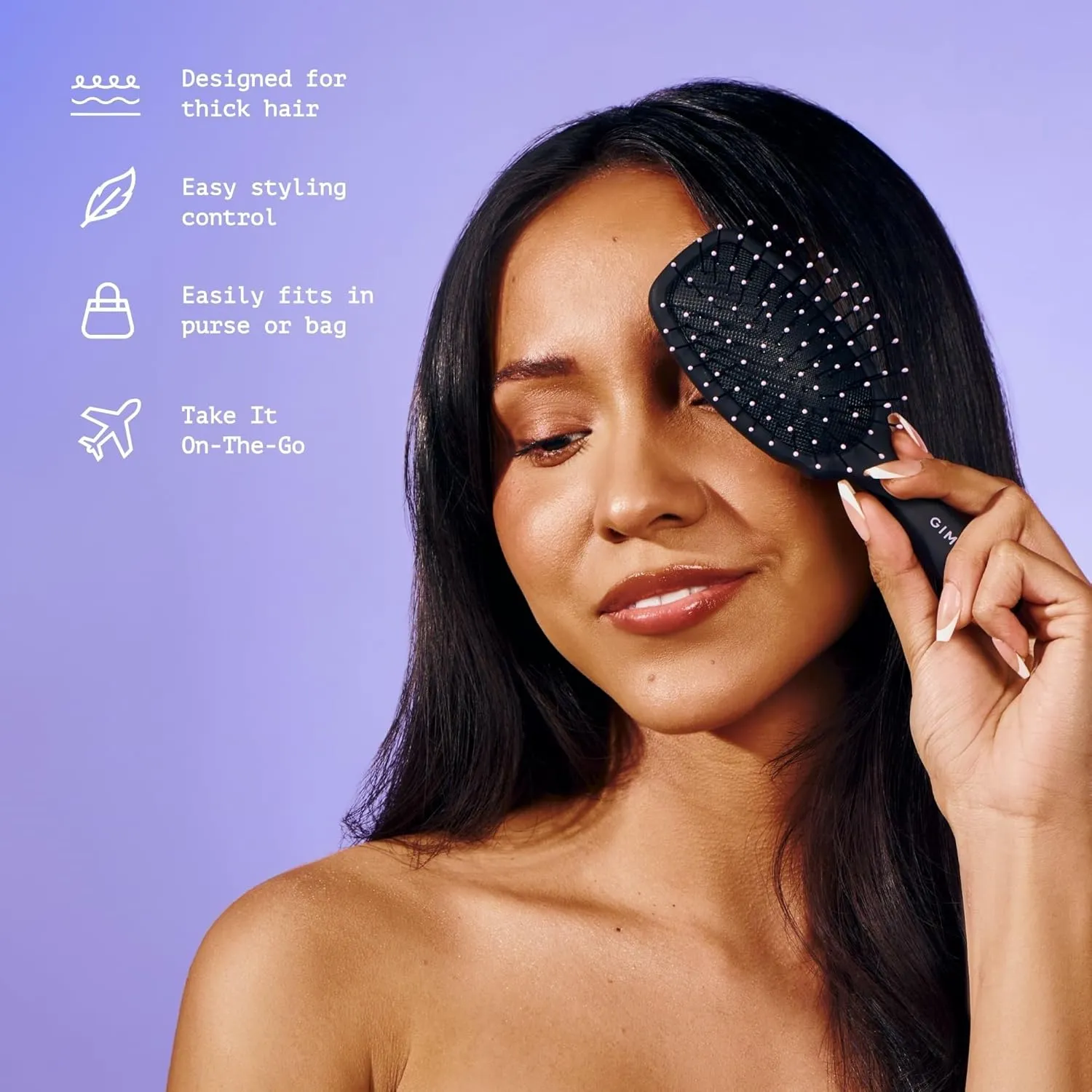 Gimme Hair Brush - Mini Travel Detangler Brush for Medium Hair with Anti-Static, Heat-Resistant & Flexible Nylon Bristles - Hair Tools for Women, Teens & Girls, Black