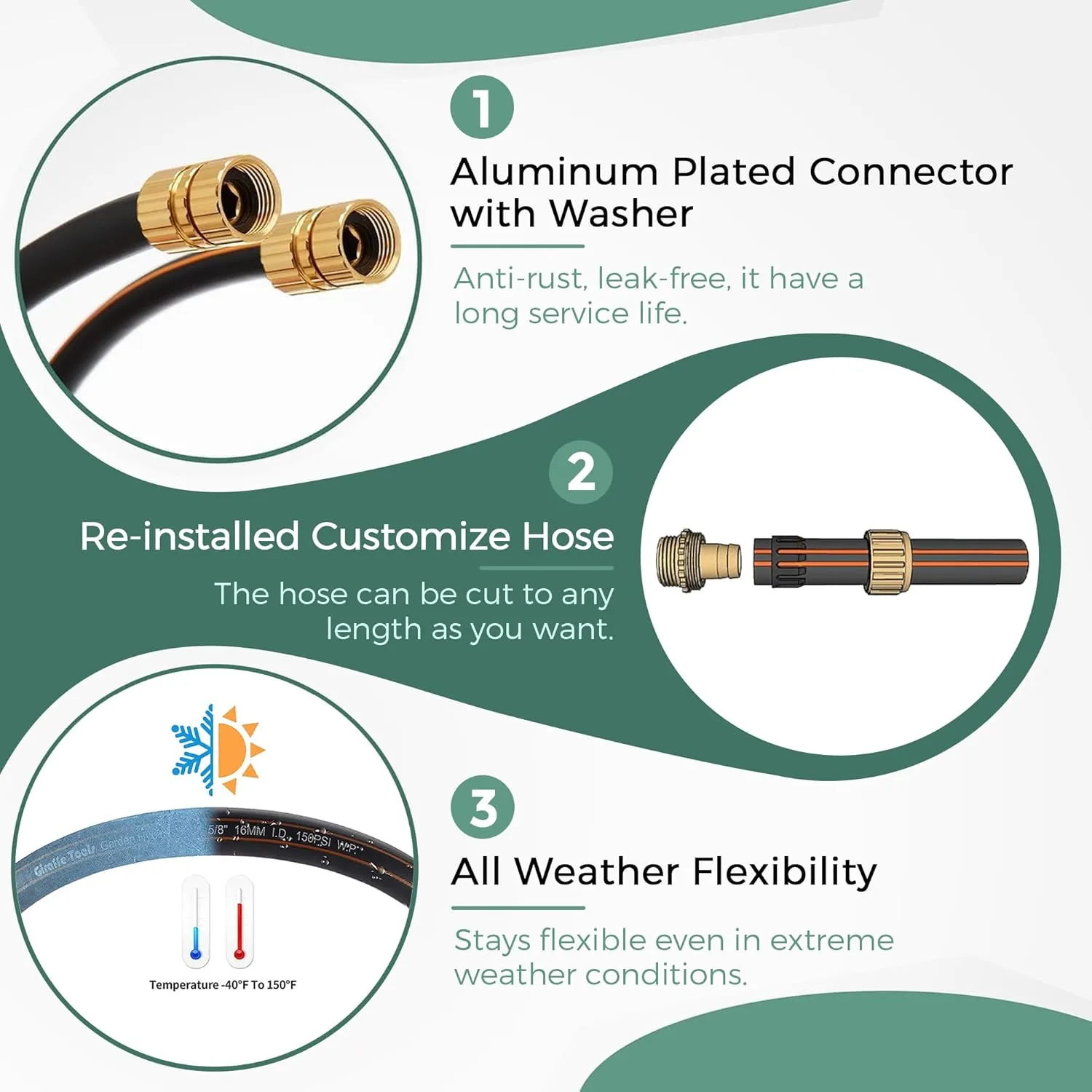 Giraffe Hybrid Leader Hose 5/8" x 6ft Custom Length, No Kink, Flexible, Leakproof Water Hose with Female to Female Fittings, 600 Burst PSI