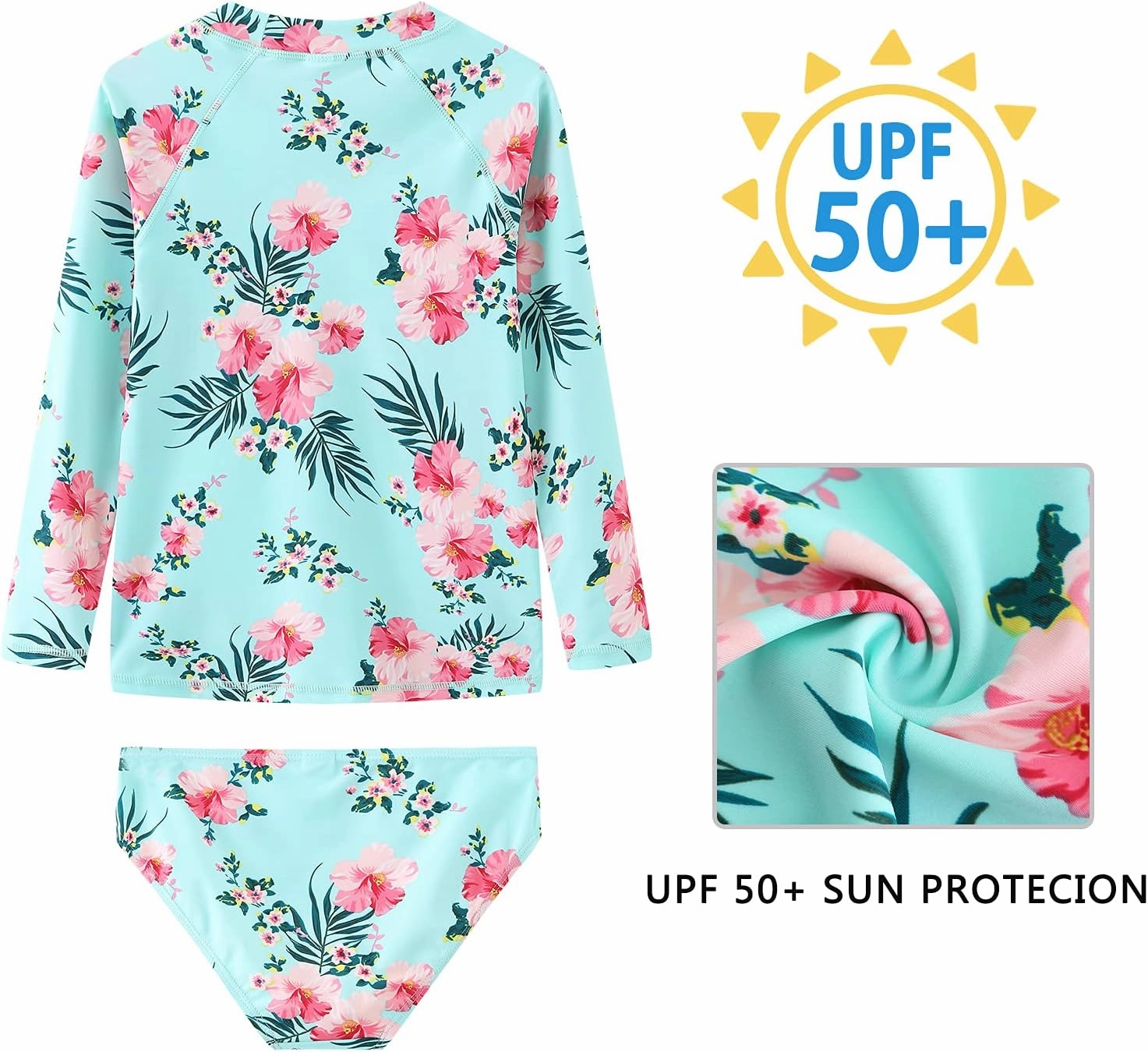 Girls Two Piece Rash Guard Swimsuits Set Long Sleeve Bathing Suit with UPF 50  Sun Protection Kids Sunsuits Swimwear Set