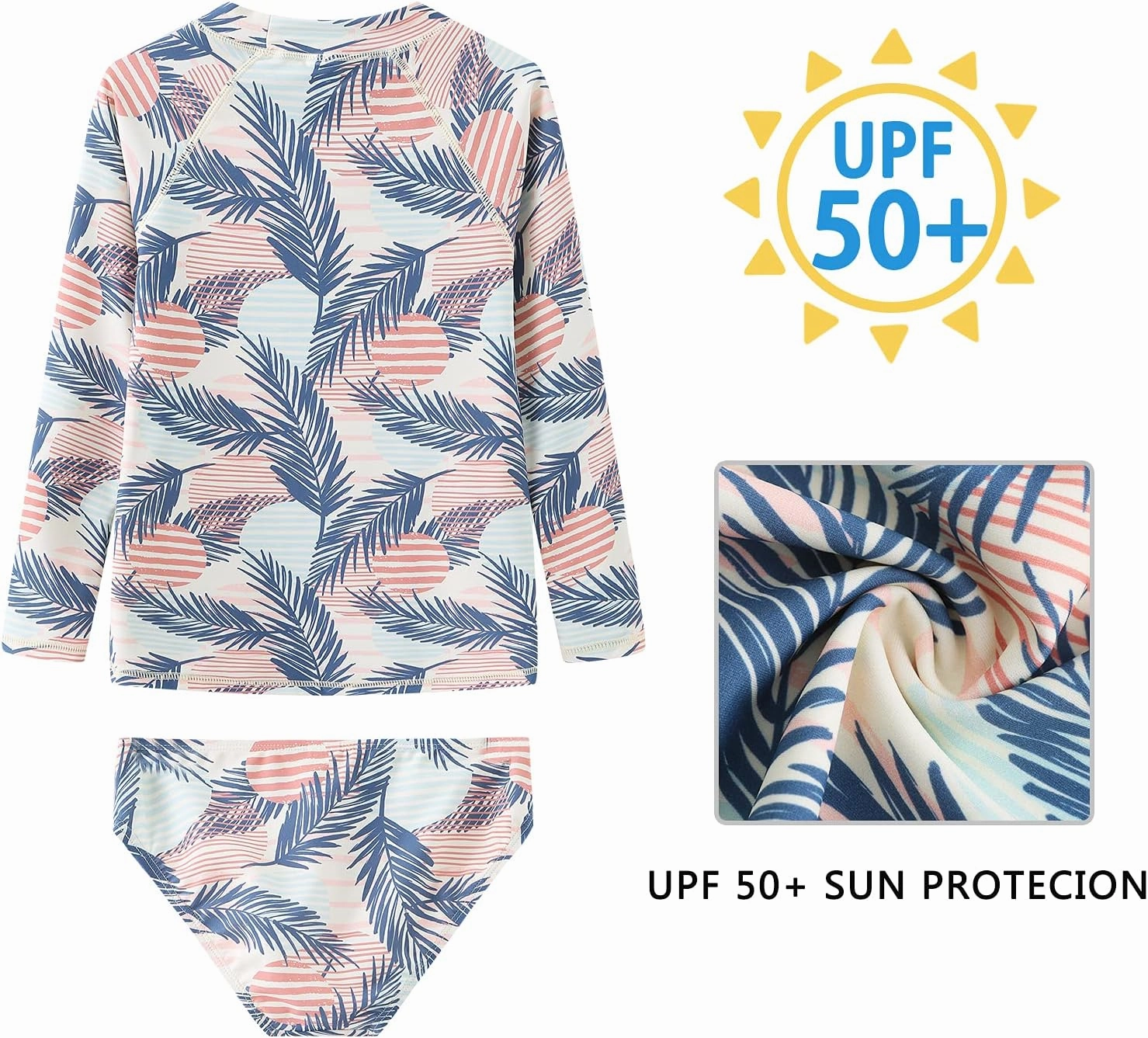 Girls Two Piece Rash Guard Swimsuits Set Long Sleeve Bathing Suit with UPF 50  Sun Protection Kids Sunsuits Swimwear Set