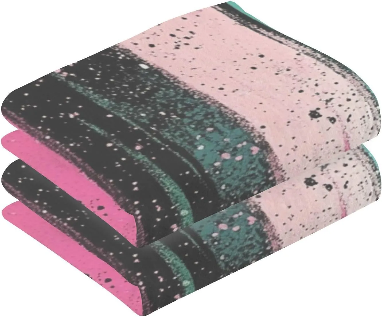 Glittering Stripes Pink Green Decorative Hand Towels for Bathroom Set of 2 Washcloths Wash Bath Cotton Cloths for Face Cleansing Hotel Kitchen Gym 16x28in