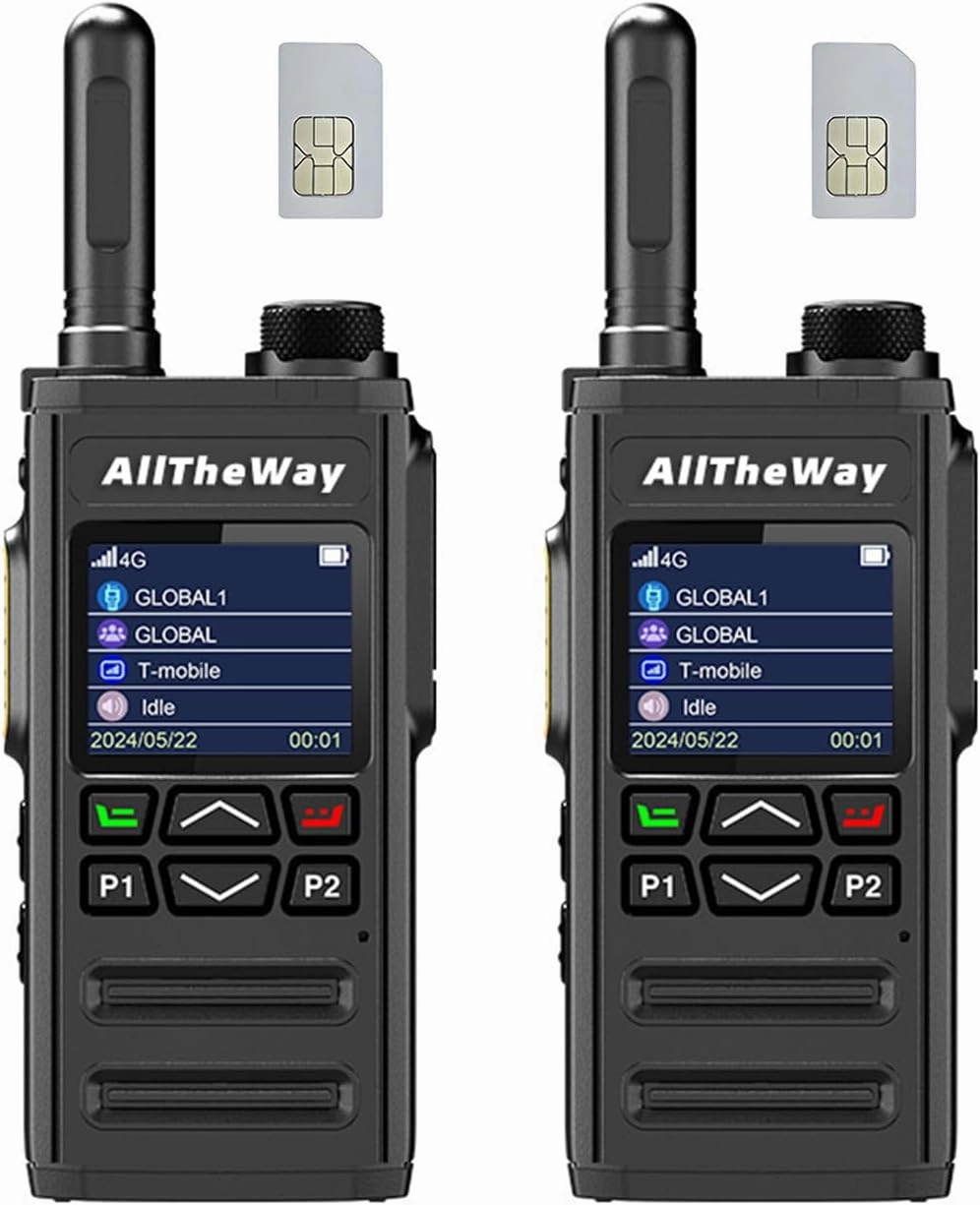 Global Walkie Talkie Unlimited Range Nationwide PTT Radios Long Range 4G& WiFi Supoort Two Way Radio with Flashlight for Logistics, Security Team and Family(2pcswithSIM)