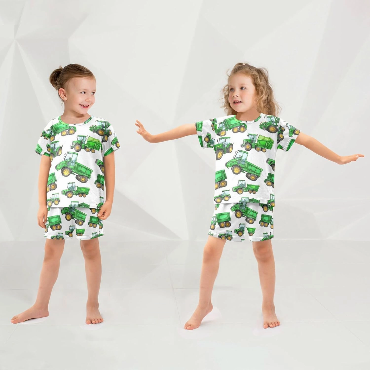 Green Garbage Truck Cars Summer Pajamas Short Set 2 Piece Sleepwear