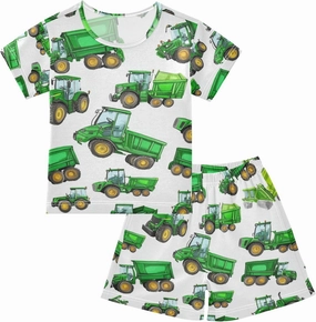 Green Garbage Truck Cars Summer Pajamas Short Set 2 Piece Sleepwear