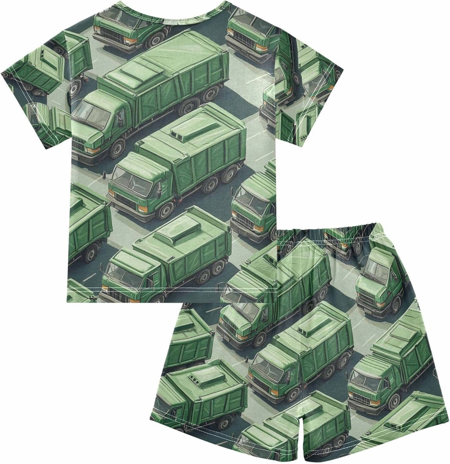 Green Garbage Trucks Pattern Summer Pajamas Short Set 2 Piece Sleepwear