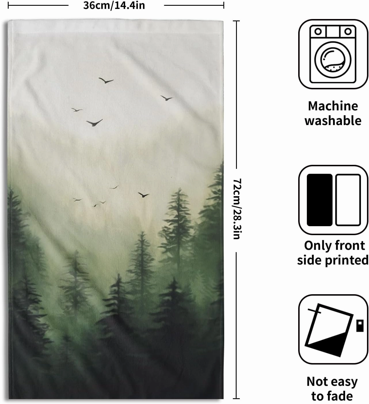 Green Misty Forest Hand Towels Set of 2 Mountain Woodland Soft Guest Face Bath Towel Bathroom Decorations Thin Kitchen Tea Dish Towels