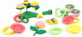 Green Toys Flower Maker Dough Set-21 Piece Pretend Play,Motor Skills,Creative Arts &Crafts Activity Kids Toy Set ,No BPA, phthalates, Dishwasher Safe Recycled Plastic Tools,Organic Dough, Made in USA