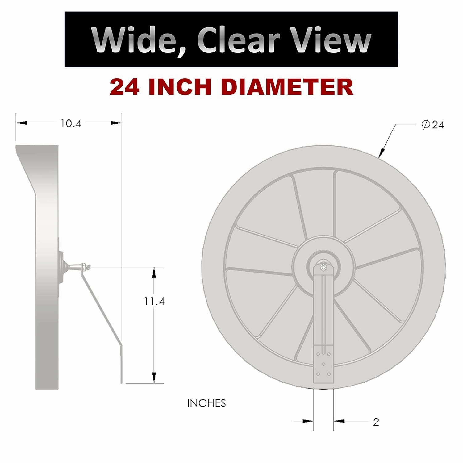 GREY 24 inch Convex Mirror, Outdoor or Indoor, Wide Angle View, Curved Traffic Safety and Security Mirror 610 mm