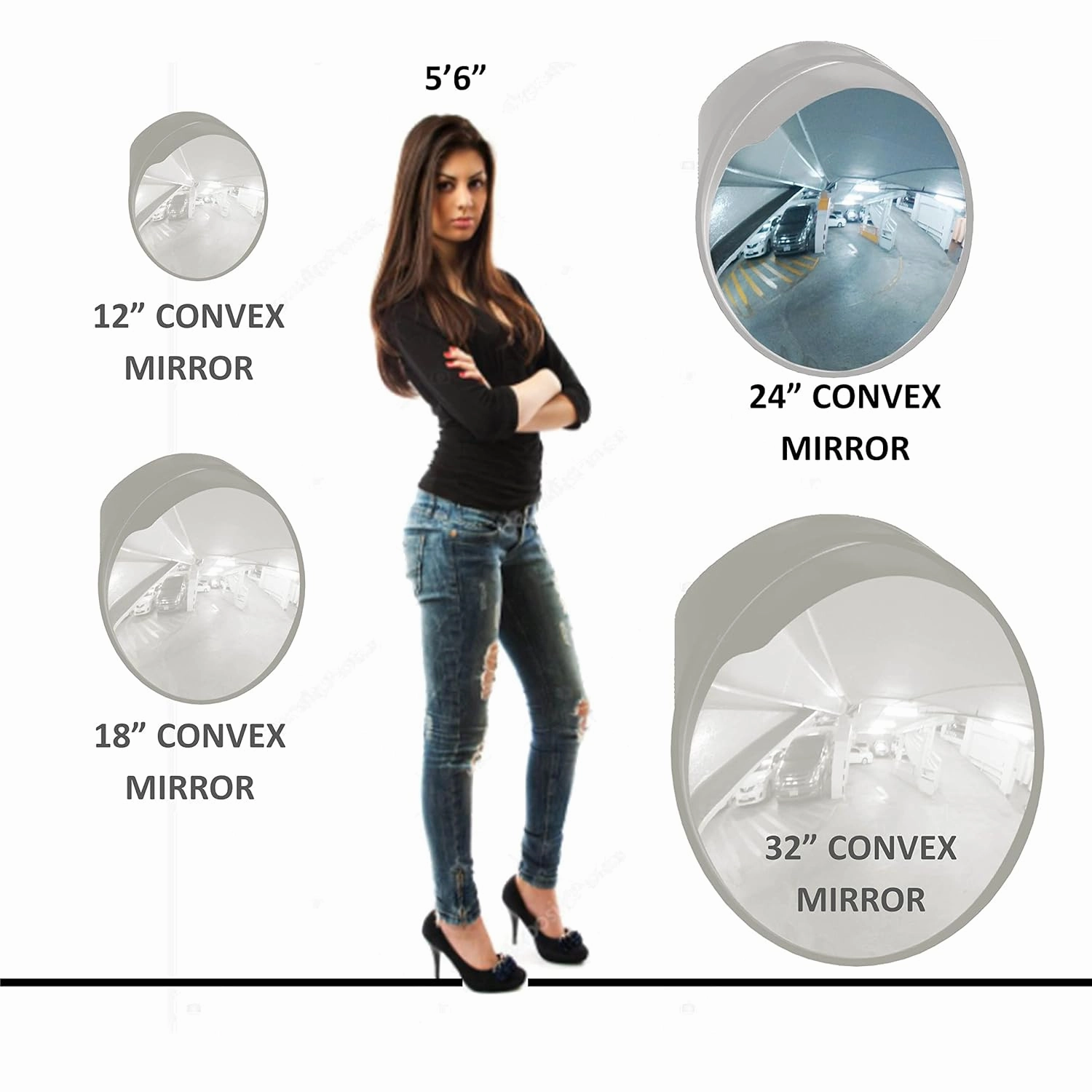 GREY 24 inch Convex Mirror, Outdoor or Indoor, Wide Angle View, Curved Traffic Safety and Security Mirror 610 mm