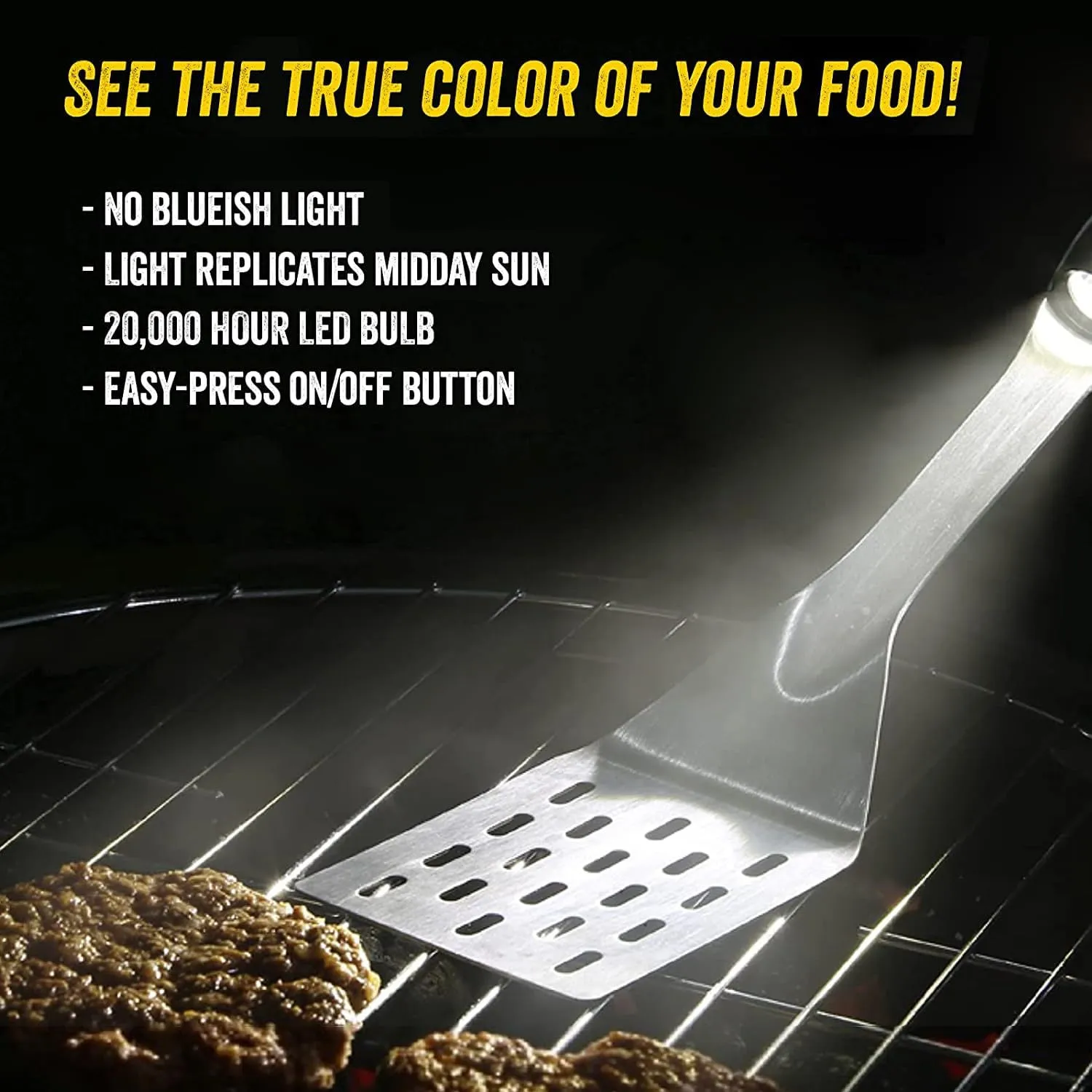 Grill Light Grill Spatula & Tongs Grilling Set | Restaurant Grade Stainless Steel | Super Bright LED Light to Grill in Dark | Waterproof & Dishwasher Safe | Camping Barbecue Grilling Tongs Spatula