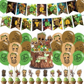 Groot Party Decorations,Groot Birthday Party Supplies Includes Banner - Cake Topper - 12 Cupcake Toppers - 18 Balloons