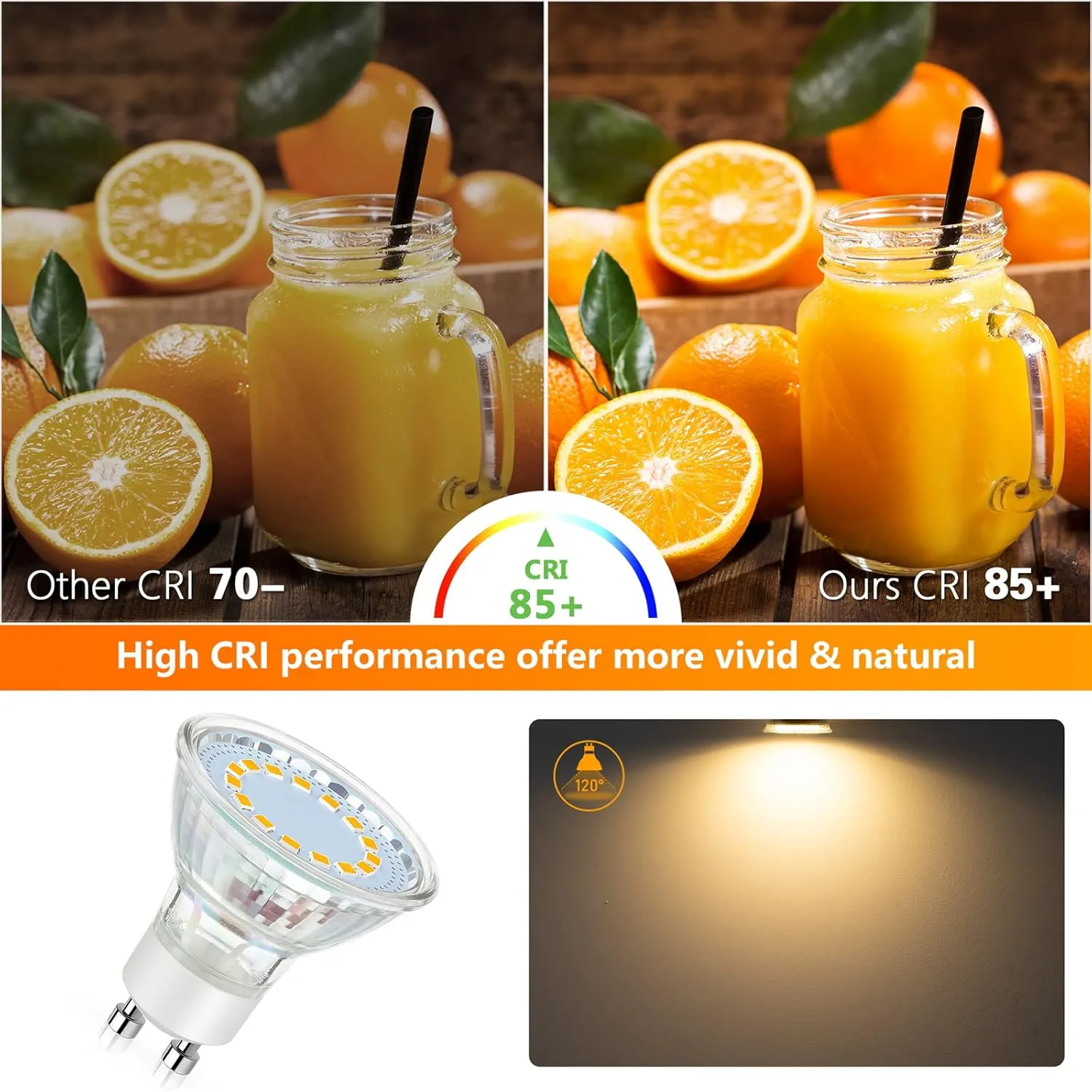 GU10 LED Light Bulb, 50 Watt Halogen Equivalent, Warm White 2700K 450LM Non-Dimmable 4W LED Replacement Recessed Track Lighting, 5-Pack