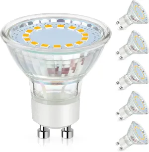 GU10 LED Light Bulb, 50 Watt Halogen Equivalent, Warm White 2700K 450LM Non-Dimmable 4W LED Replacement Recessed Track Lighting, 5-Pack