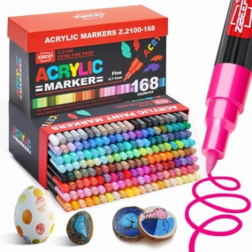 Guangna 168 Colors Acrylic Paint Markers, Fine Tip Acrylic Paint Pen, Waterproof & High Saturation Ideal for Wood, Metal, Plastic, Canvas, Fabric, Glass, Ceramic, Rock Painting DIY Art Supplies