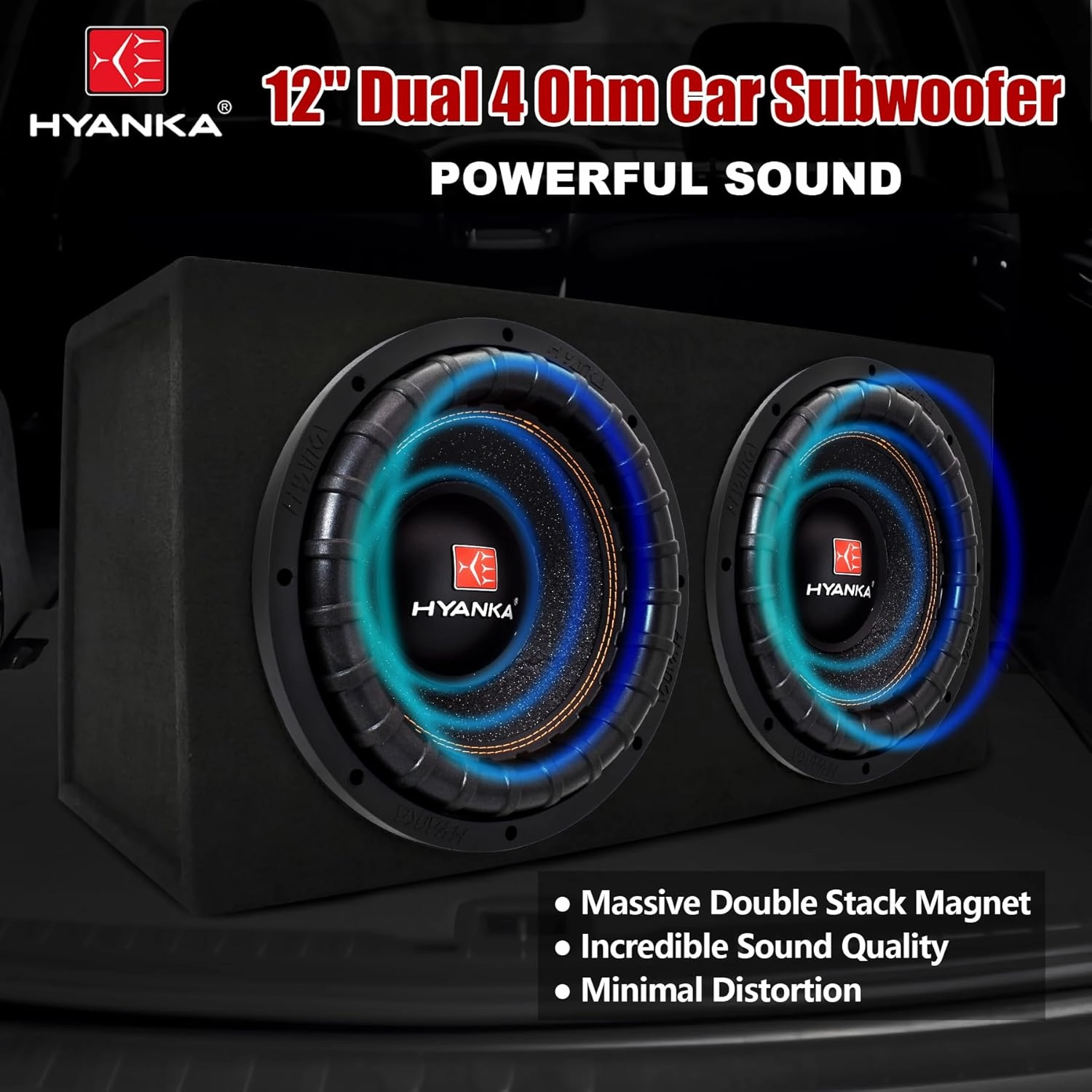H YANKA BSP-12-4 12 Inch Subwoofer – 2800W Max Power, 1400W RMS, 3" Dual Voice Coil, 4 Ohm, Car Audio Subwoofer, Black Aluminum Basket, Paper Cone, Deep Bass for Cars