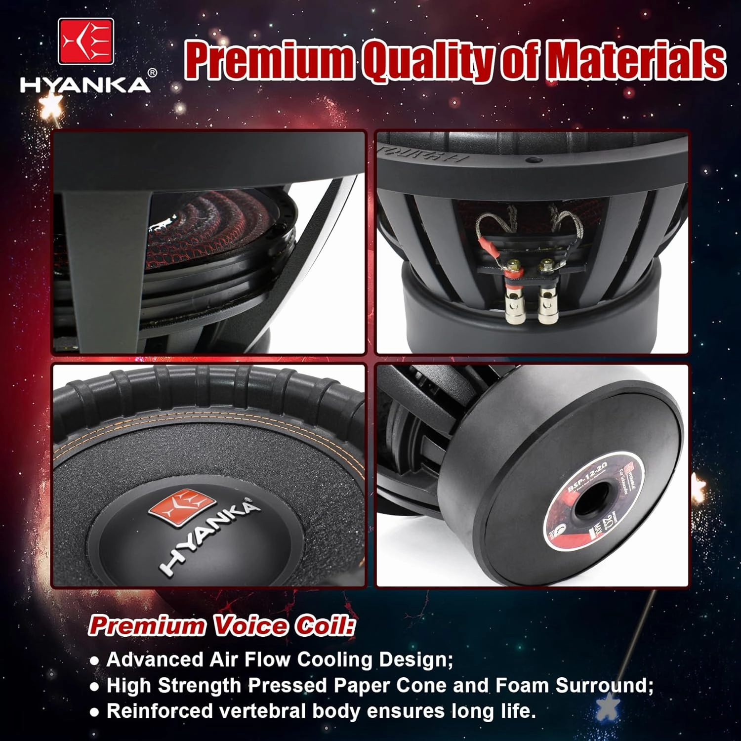 H YANKA BSP-12-4 12 Inch Subwoofer – 2800W Max Power, 1400W RMS, 3" Dual Voice Coil, 4 Ohm, Car Audio Subwoofer, Black Aluminum Basket, Paper Cone, Deep Bass for Cars