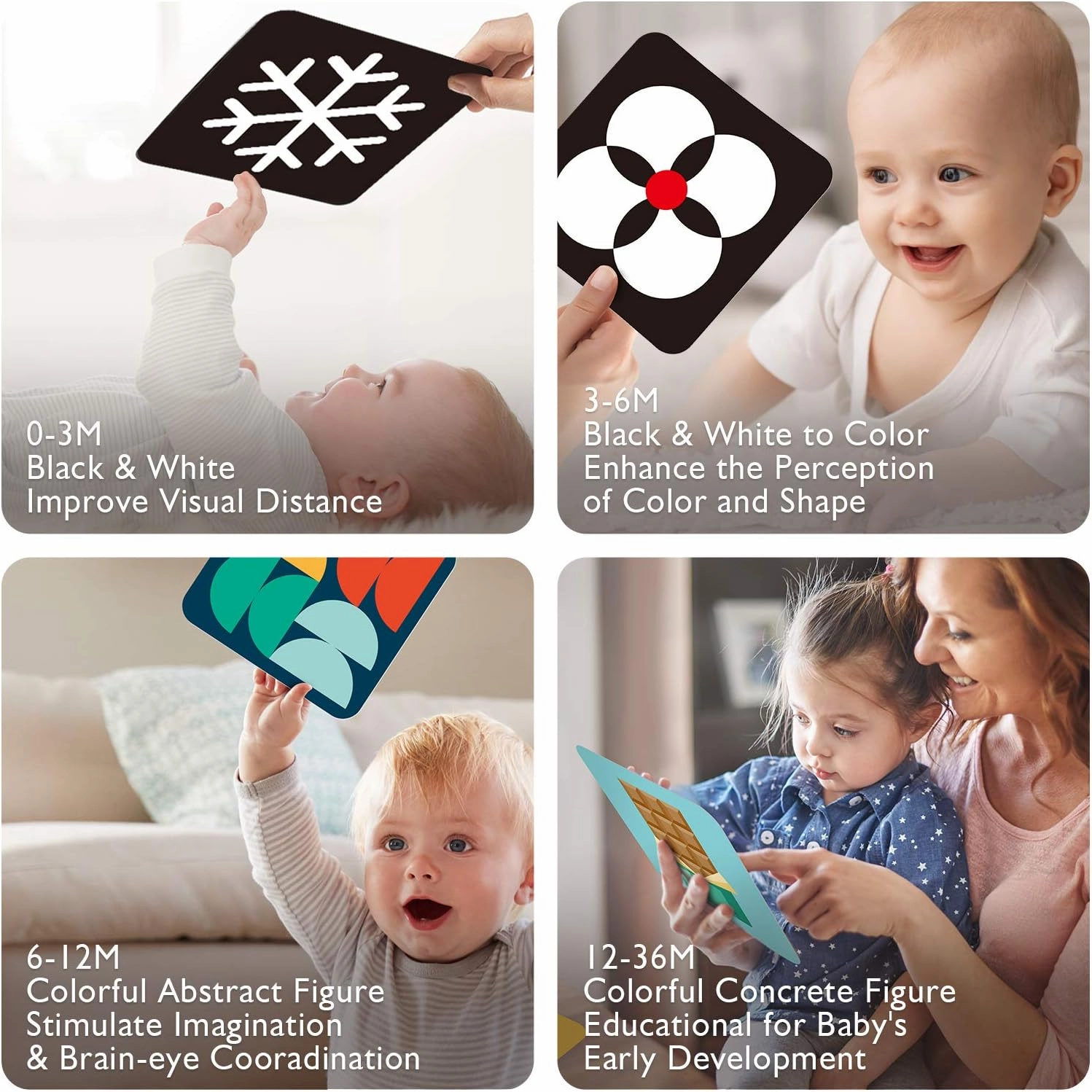 hahaland Flash Cards Baby Visual Stimulation Cards for 0-3-6-12-36 Months, 0-3 Months Infant Newborn Tummy Time Toys Gifts 6''×6'' Large for Sensory Development Black White Card Set