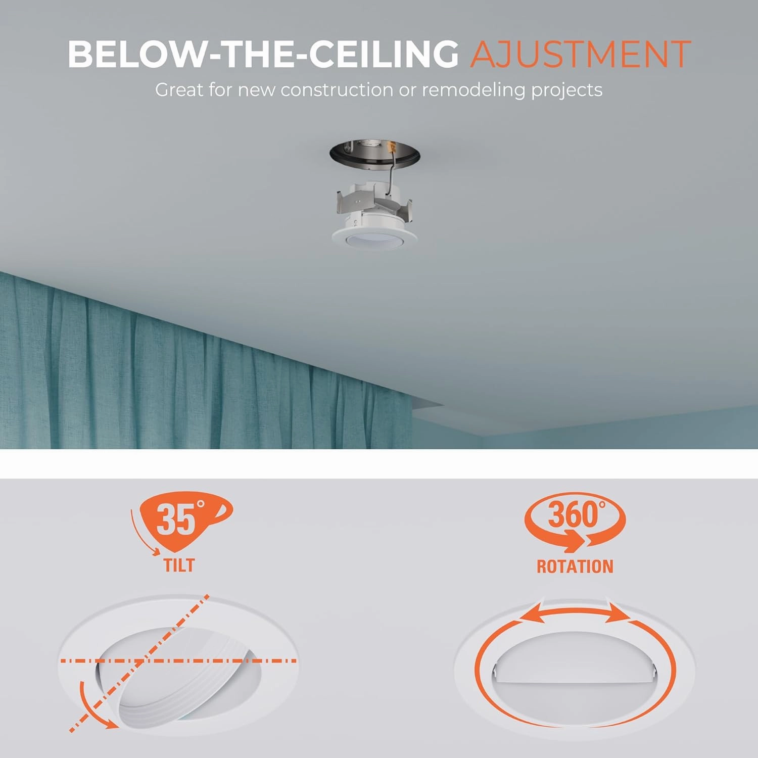 HALO RA 4-Inch Recessed LED Trim Downlight with Adjustable Gimbal, Selectable Lumens and Color Temperatures, Dim-to-Warm - RA4LS9FSD2W1EWH