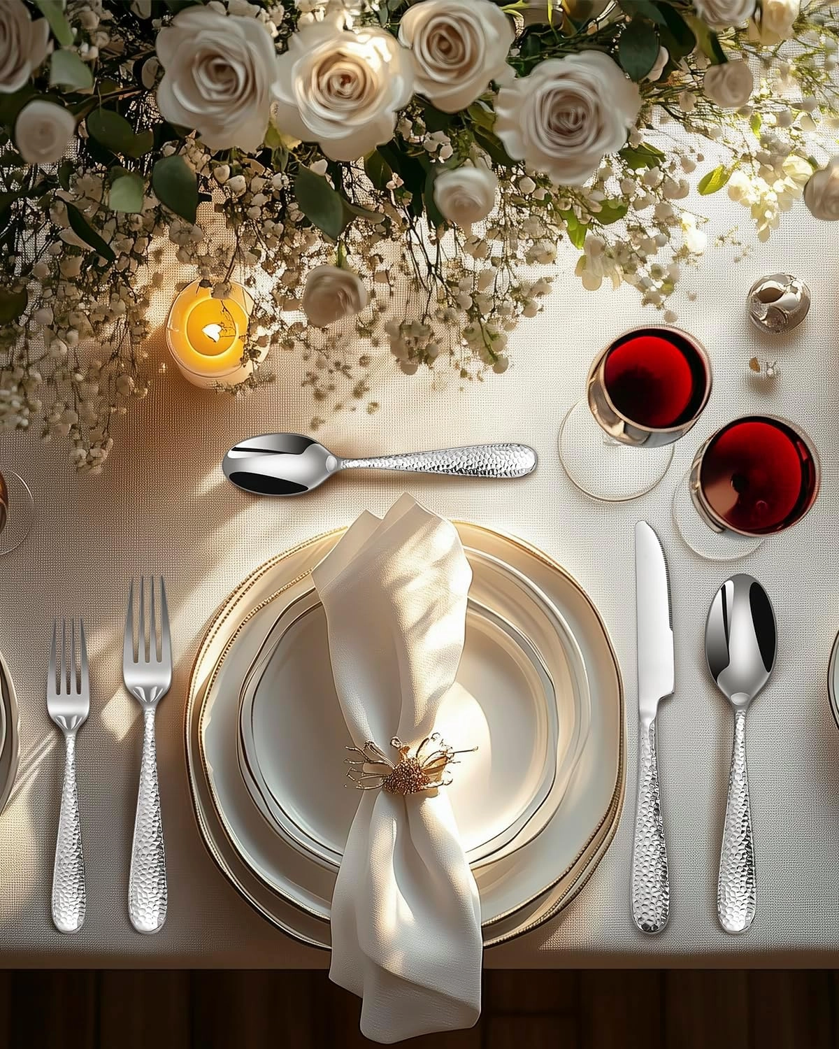Hammered Silverware Set, EUIRIO 40-Piece Heavy Duty Cutlery Set for 8, Stainless Steel Flatware Set, Food-Grade Utensil Sets Includes Spoons Forks and Knives, Mirror Finish Dishwasher Safe