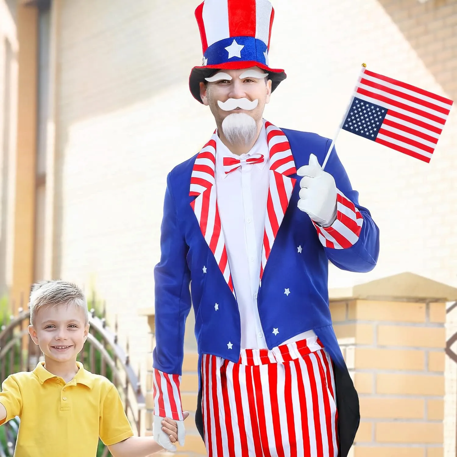 Handepo 9 Pieces 4th of July Costume Set Patriotic Top Hat American Usa Flag Independence Uncle Cosplay Party