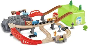Hape Railway Bucket Builder Set | 50-Piece Multi-Color Wooden Train Set Toy, Construction Building Kit for Kids