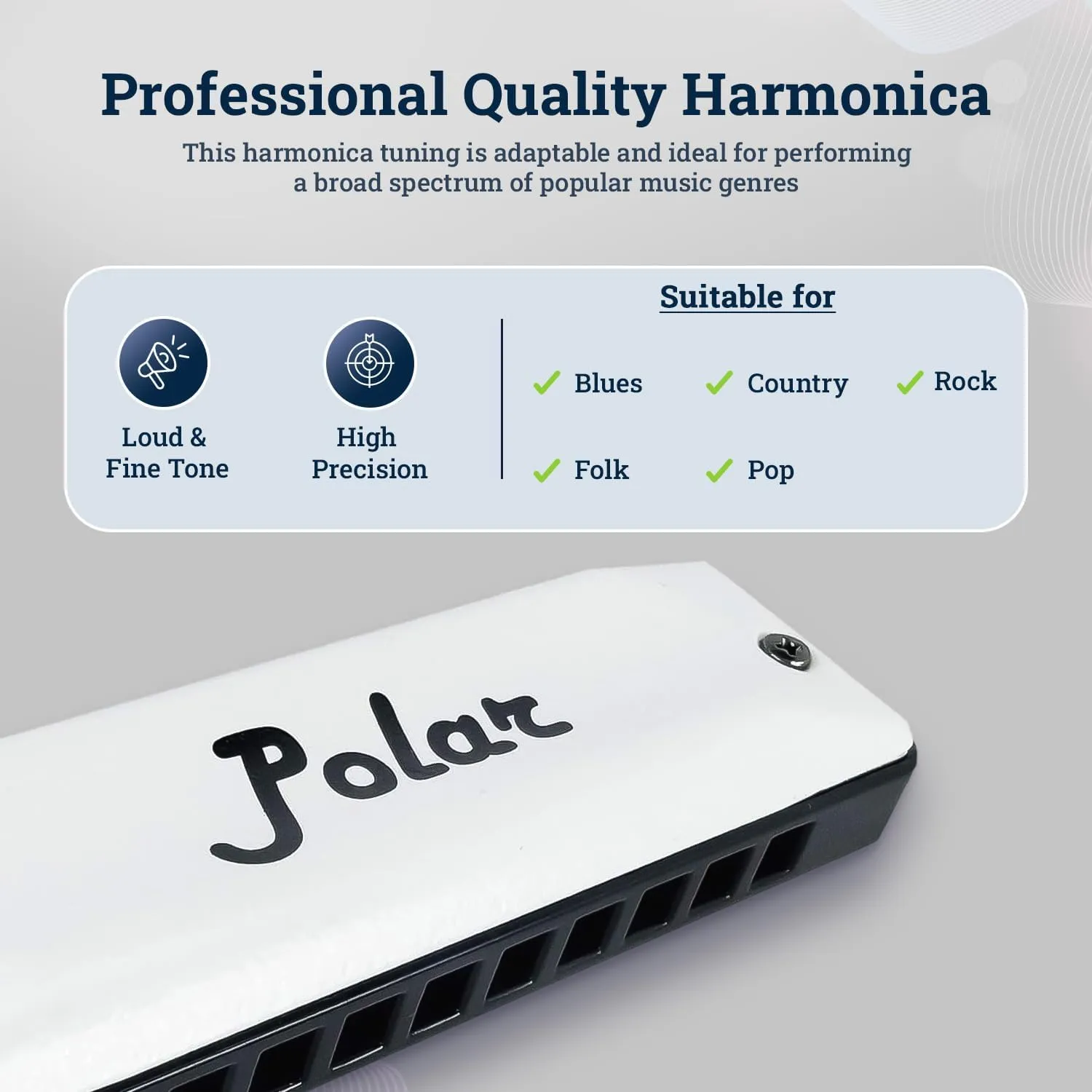 Harmo Polar Diatonic Harmonica Key of B - 10 Holes 20 Notes, Blues Harp Mouth Organ With Case, Phosphor Bronze Reeds, Suitable for All Genres, Harmonica for Kids, Adult, Beginners & Professionals