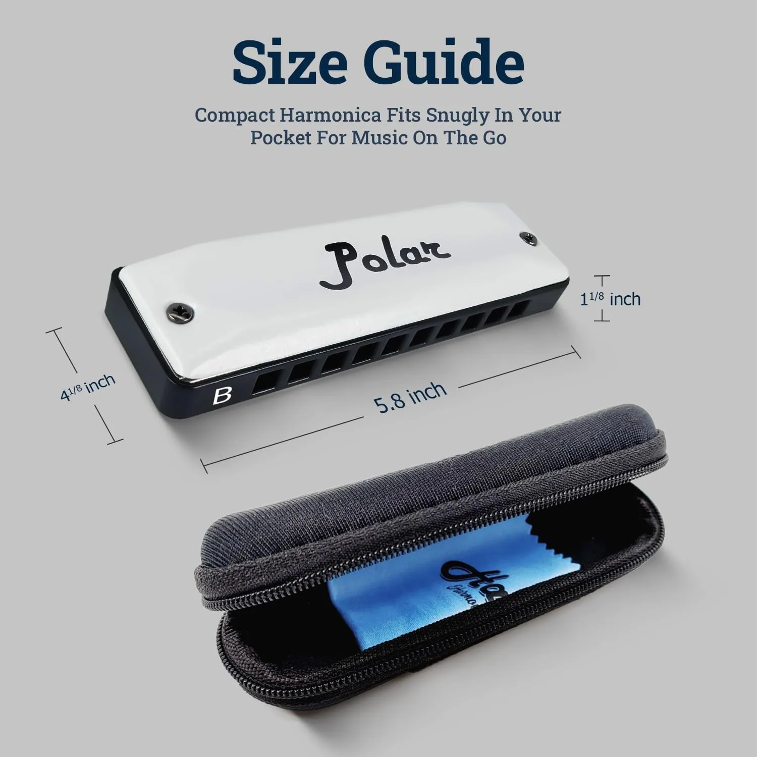Harmo Polar Diatonic Harmonica Key of B - 10 Holes 20 Notes, Blues Harp Mouth Organ With Case, Phosphor Bronze Reeds, Suitable for All Genres, Harmonica for Kids, Adult, Beginners & Professionals