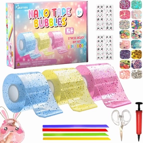Hazties 3PCS Nano Tape Bubble Kit for Kids, Nano Tape DIY Stress Ball Making Kit with Step-by-Step Tutorial Inside Box, Nano Tape Bubble kit Fidget Toy and Best Gift Option for Kids.