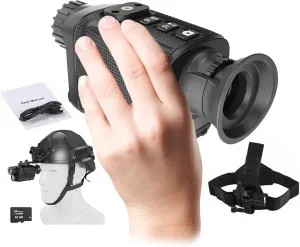 Head Mounted Night Vision Monocular, 4K Infrared Helmet Night Vision Goggles 8X Digital Zoom - 32 GB SD Card for HD Recording