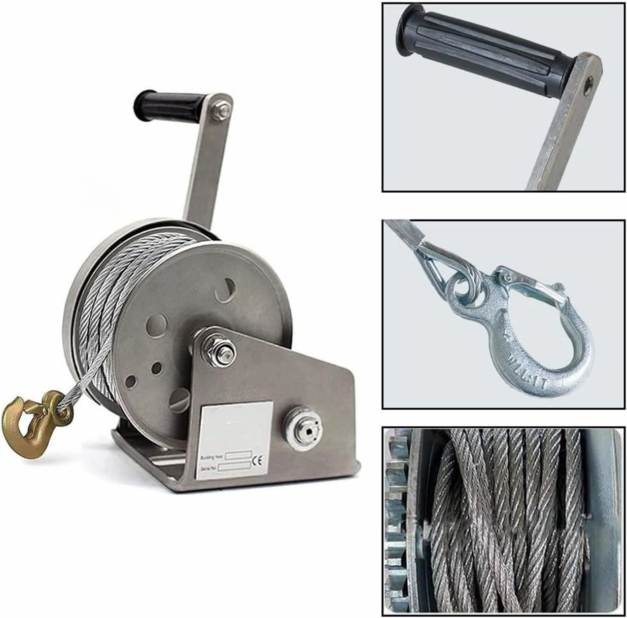 Heavy Duty Hand Winch,Crank Ratchet Gear Winch for ATV RV Boat Trailer Truck Marine Winch,Self-Locking Stainless Steel Boat Windlass (1200lbs 5m) (2600lbs 30m)