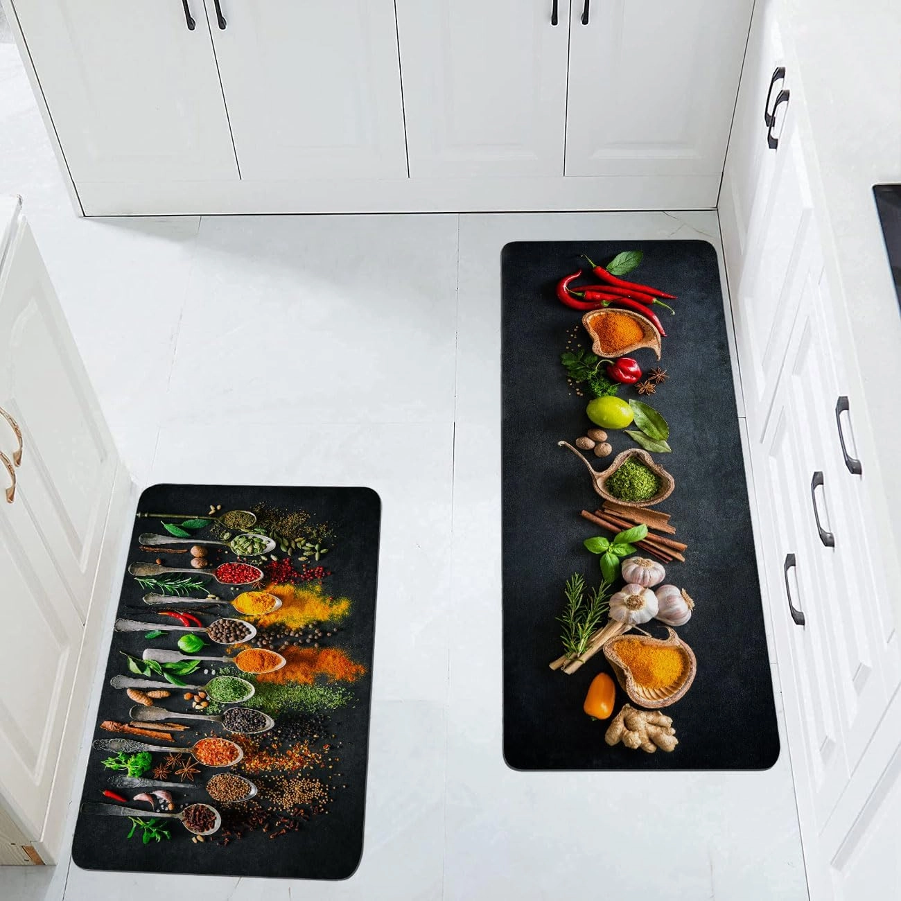 Herbs and Spices Kitchen Rug Set 2 Piece Non Slip Waterproof Floor Mats for Kitchen Laundry Farmhouse Anti Fatigue Runner Rug Comfort Standing Mat Doormat, 17" W x 29" L   17" W x 47" L