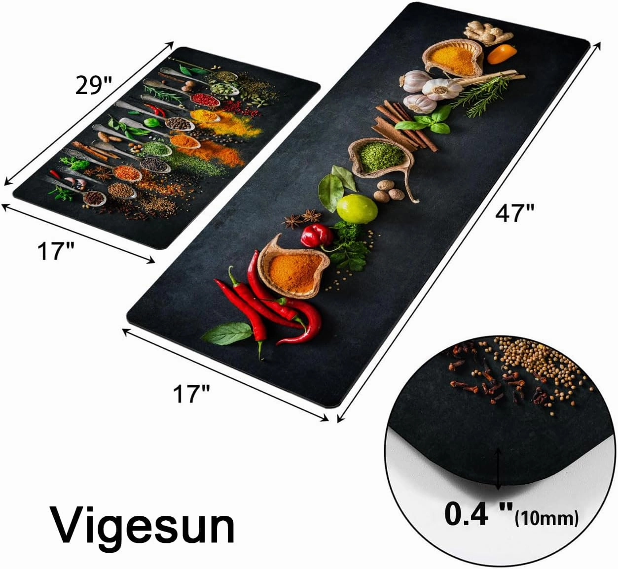 Herbs and Spices Kitchen Rug Set 2 Piece Non Slip Waterproof Floor Mats for Kitchen Laundry Farmhouse Anti Fatigue Runner Rug Comfort Standing Mat Doormat, 17" W x 29" L   17" W x 47" L