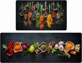 Herbs and Spices Kitchen Rug Set 2 Piece Non Slip Waterproof Floor Mats for Kitchen Laundry Farmhouse Anti Fatigue Runner Rug Comfort Standing Mat Doormat, 17" W x 29" L   17" W x 47" L