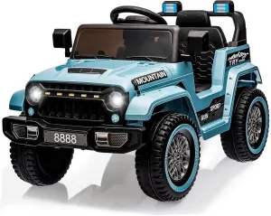 Hetoy Kids Ride On Truck Car, 12V Battery Powered Electric Vehicles Toy w/Parent Remote Control, Spring Suspension, 3 Speeds, LED Lights, Music & Horn, Electric Cars for Kids, Gift for Boy Girl, Blue