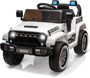 Hetoy Kids Ride On Truck Car, 12V Battery Powered Electric Vehicles Toy w/Parent Remote Control, Spring Suspension, 3 Speeds, LED Lights, Music & Horn, Electric Cars for Kids, Gift for Boy Girl, White
