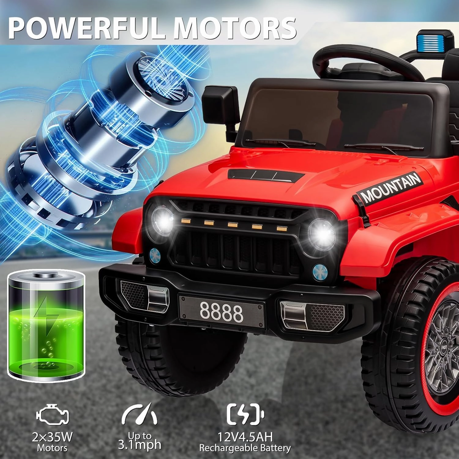 Hetoy Kids Ride On Truck Car, 12V Battery Powered Electric Vehicle Toy w/Parent Remote Control, Spring Suspension, 3 Speeds, LED Light, Music & Horn, Electric Cars for Kid, Gift for Boy Girl, Deep Red