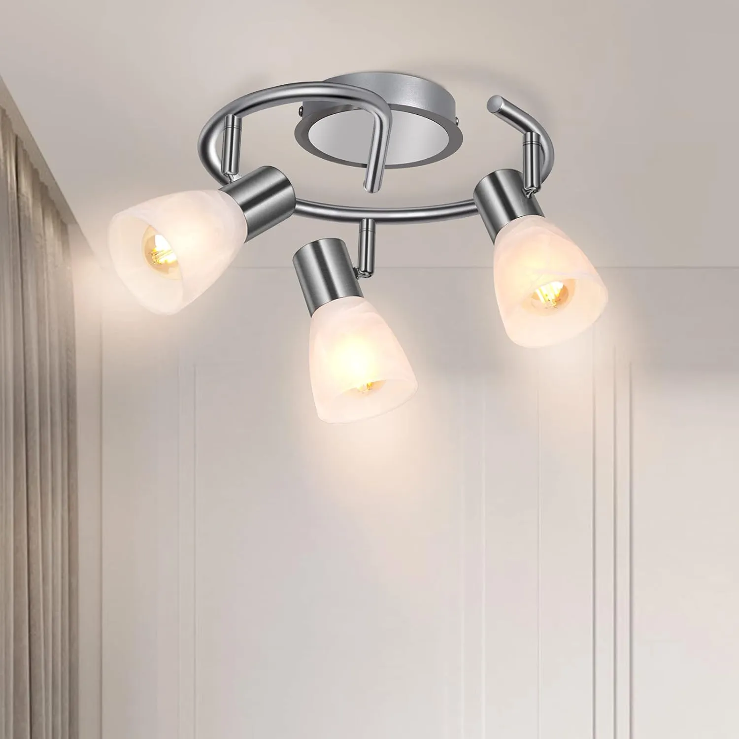 HiBay LED Ceiling Track Lighting Fixtures, Adjustable 3-Light Round Spot Lights Kit, Directional Spotlight with Glass lampshade for Kitchen Bedroom (Incl 3× 4W E12 Bulbs)