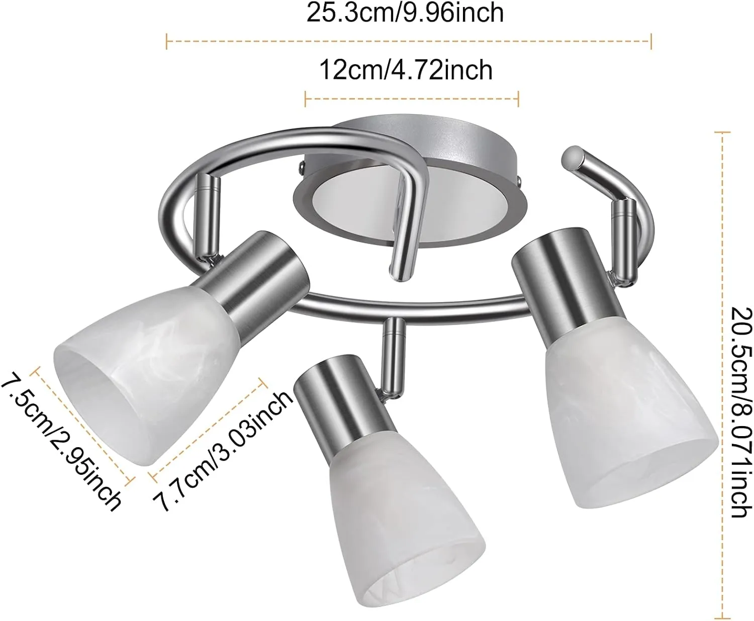 HiBay LED Ceiling Track Lighting Fixtures, Adjustable 3-Light Round Spot Lights Kit, Directional Spotlight with Glass lampshade for Kitchen Bedroom (Incl 3× 4W E12 Bulbs)