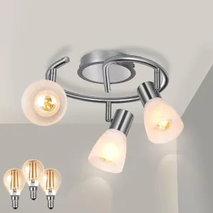 HiBay LED Ceiling Track Lighting Fixtures, Adjustable 3-Light Round Spot Lights Kit, Directional Spotlight with Glass lampshade for Kitchen Bedroom (Incl 3× 4W E12 Bulbs)