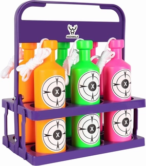 Highwild Plastic Bottle Targets for Shooting - 6 Neon Bottles with Hanging Rope - Includes Foldable Storage Rack - Ideal for Indoor and Outdoor Training