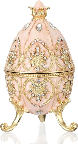 Hipiwe Vintage Jewelry Box with Hinged Lid, Mini Metal Trinket Organizer Enameled Decorative Jewelry Case, Small Treasure Chest Box Ring Holder Faberge Egg Shaped Jewelry Gift Box for Women