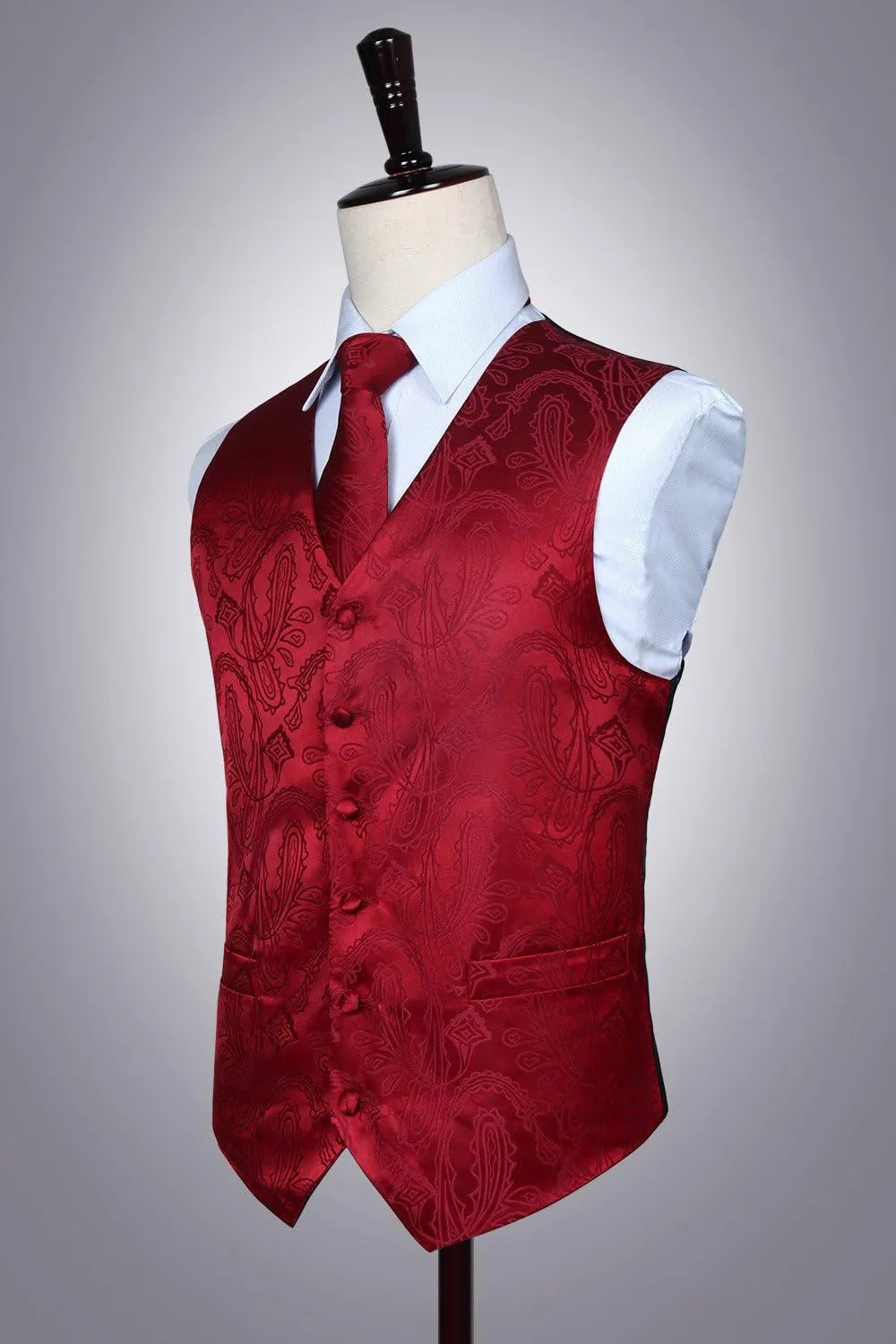 HISDERN Mens Vest Tie Set 3PC Formal Waistcoat Paisley Floral Jacquard Necktie Pocket Square Suit Vests Wedding Party