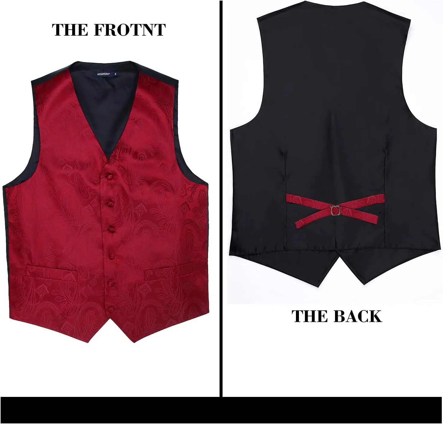 HISDERN Mens Vest Tie Set 3PC Formal Waistcoat Paisley Floral Jacquard Necktie Pocket Square Suit Vests Wedding Party