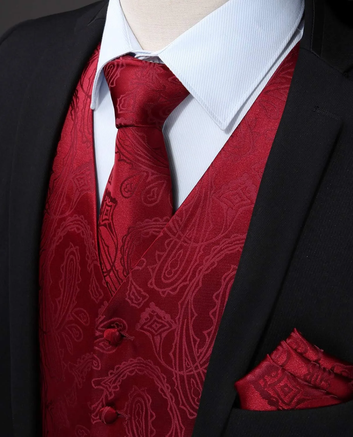 HISDERN Mens Vest Tie Set 3PC Formal Waistcoat Paisley Floral Jacquard Necktie Pocket Square Suit Vests Wedding Party