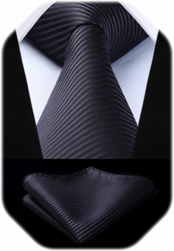 HISDERN Mens Ties Striped Ties for Men Formal Tie and Pocket Square Set Necktie for Wedding Business Graduation
