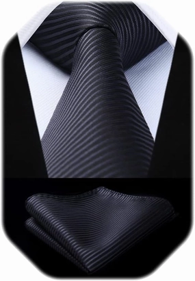 HISDERN Mens Ties Striped Ties for Men Formal Tie and Pocket Square Set Necktie for Wedding Business Graduation