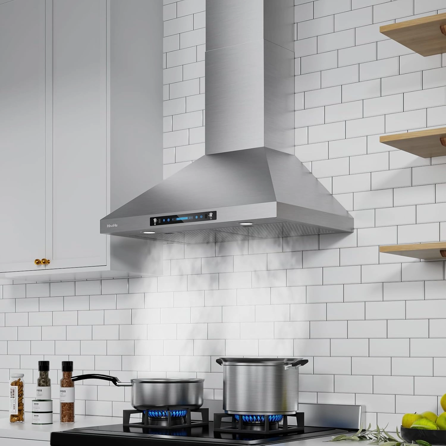 HisoHu Wall Mount Range Hood 30 Inch,Ductless/Ducted Convertible, 780 CFM Kitchen Vent Hood, Stainless Steel Mesh Filters,4 Speed Gesture Sensing&Touch Control Panel, Stainless Steel Kitchen Vent