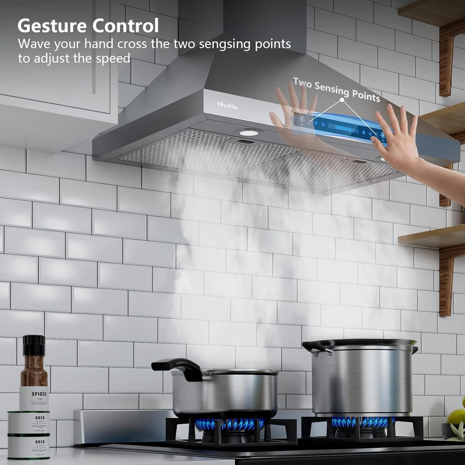 HisoHu Wall Mount Range Hood 30 Inch,Ductless/Ducted Convertible, 780 CFM Kitchen Vent Hood, Stainless Steel Mesh Filters,4 Speed Gesture Sensing&Touch Control Panel, Stainless Steel Kitchen Vent