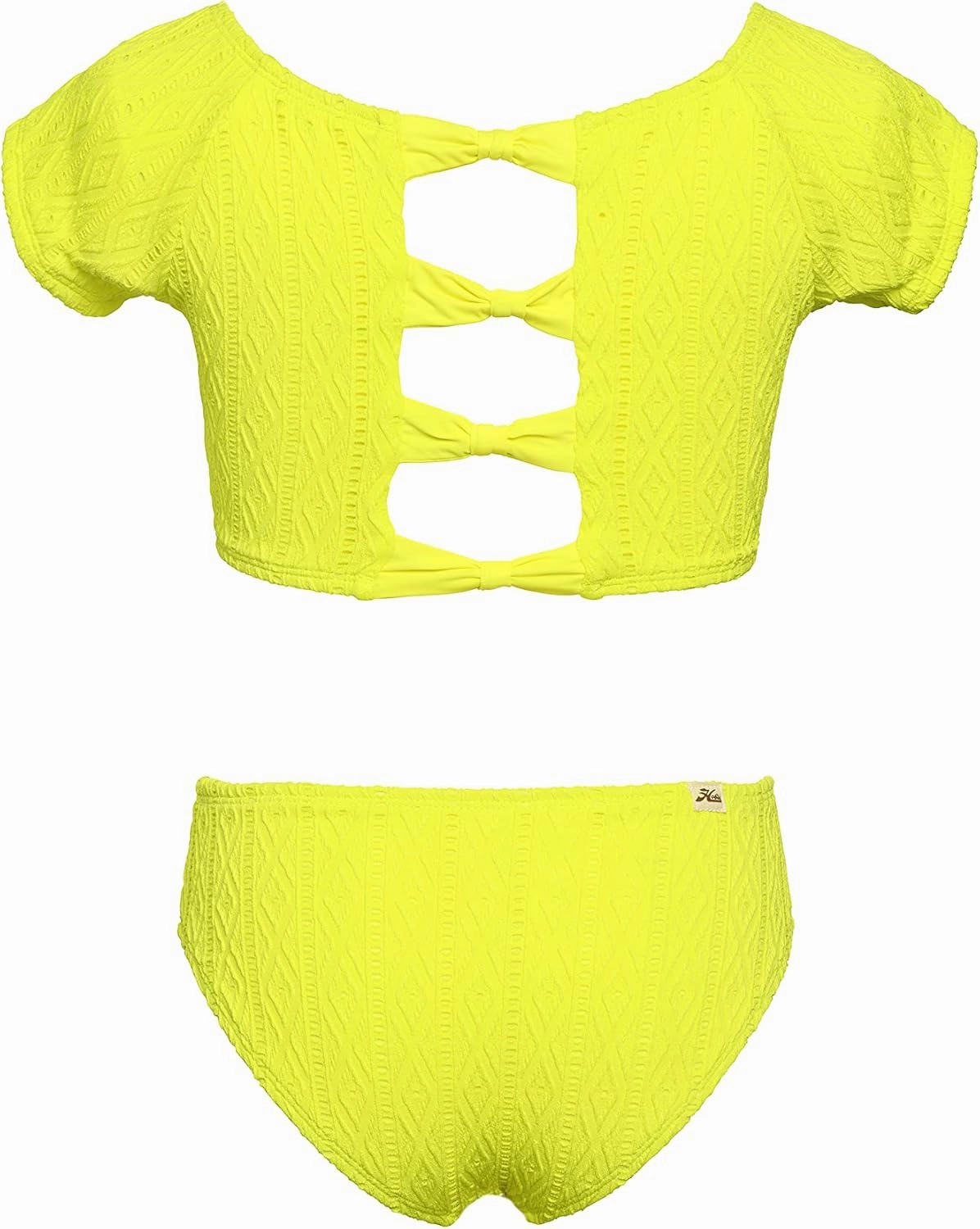 Hobie Girls-Cap Sleeve Bralette Bikini Top & High Waist Bottom Swimsuit Set