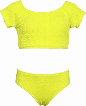 Hobie Girls-Cap Sleeve Bralette Bikini Top & High Waist Bottom Swimsuit Set